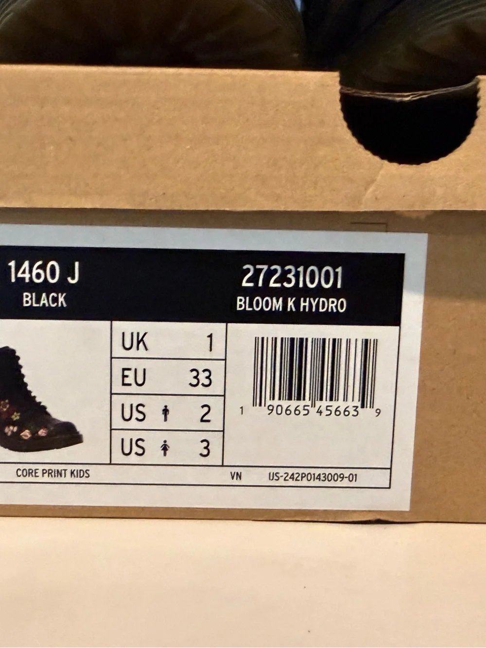 Dr. Martens Black 1460 J Bloom K Hydro Kids Boots